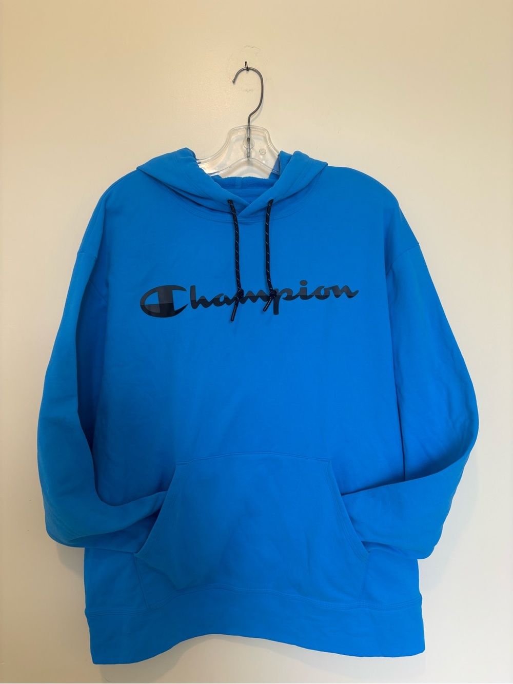 Champion Men's Bright Blue Logo pull over Hoodie Size L